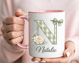 Personalized Monogram Mug with Custom Name, Floral Initial Coffee Mug for Women, Custom Letter Cup, Birthday Gift for Her, Bridesmaid Gift