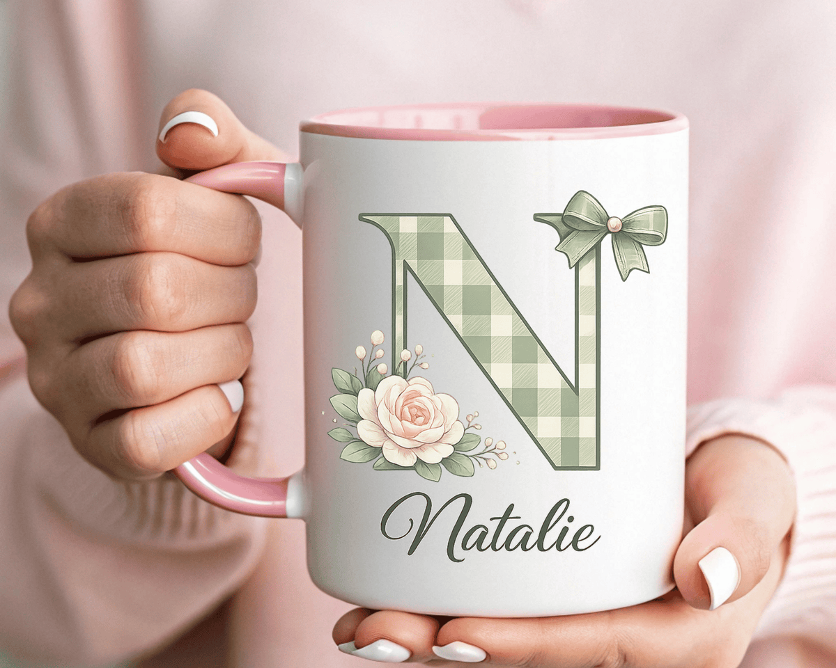 Personalized Monogram Mug with Custom Name, Floral Initial Coffee Mug for Women, Custom Letter Cup, Birthday Gift for Her, Bridesmaid Gift