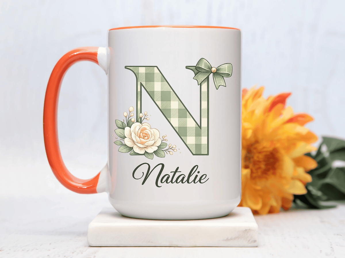 Personalized Monogram Mug with Custom Name, Floral Initial Coffee Mug for Women, Custom Letter Cup, Birthday Gift for Her, Bridesmaid Gift