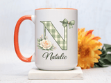 Personalized Monogram Mug with Custom Name, Floral Initial Coffee Mug for Women, Custom Letter Cup, Birthday Gift for Her, Bridesmaid Gift