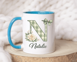 Personalized Monogram Mug with Custom Name, Floral Initial Coffee Mug for Women, Custom Letter Cup, Birthday Gift for Her, Bridesmaid Gift