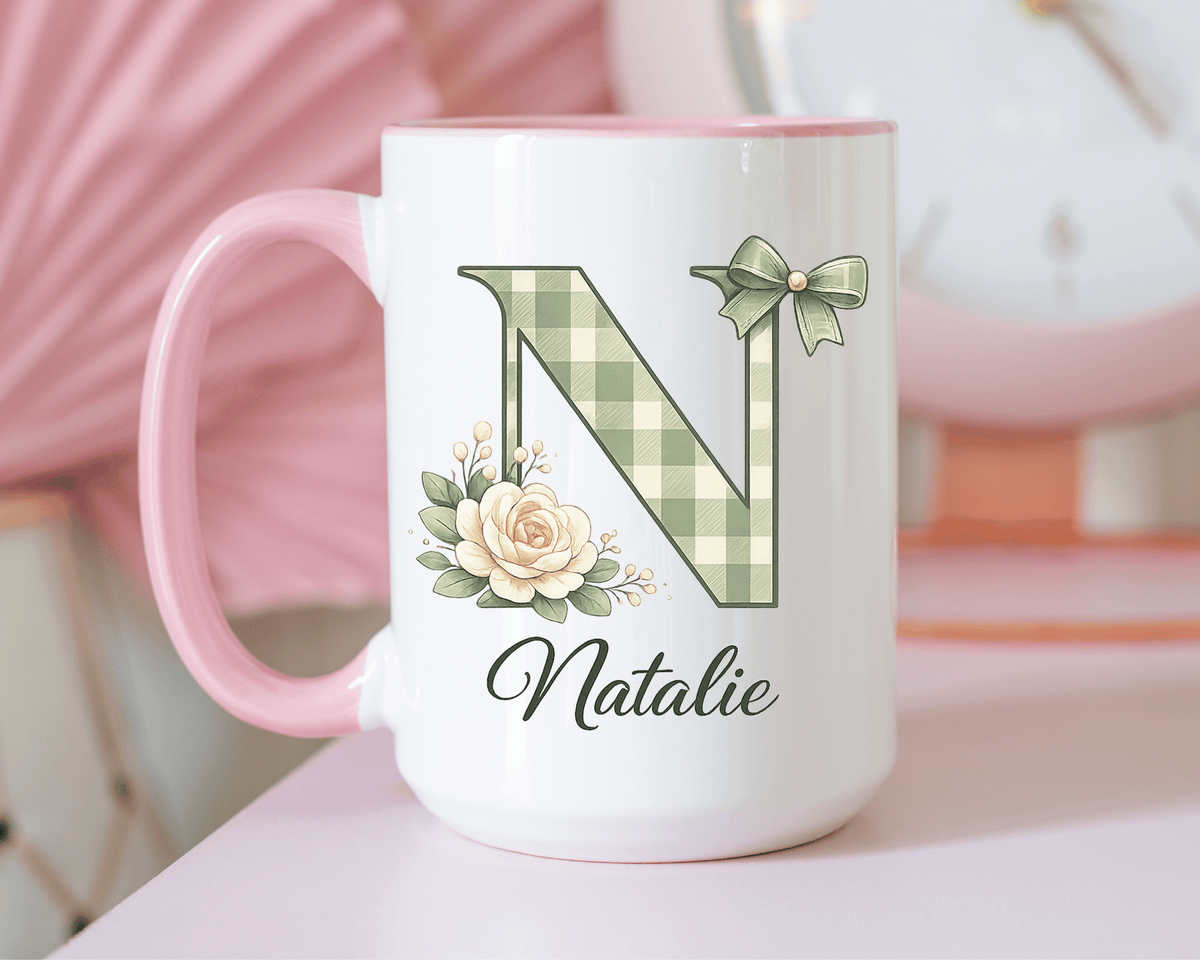 Personalized Monogram Mug with Custom Name, Floral Initial Coffee Mug for Women, Custom Letter Cup, Birthday Gift for Her, Bridesmaid Gift