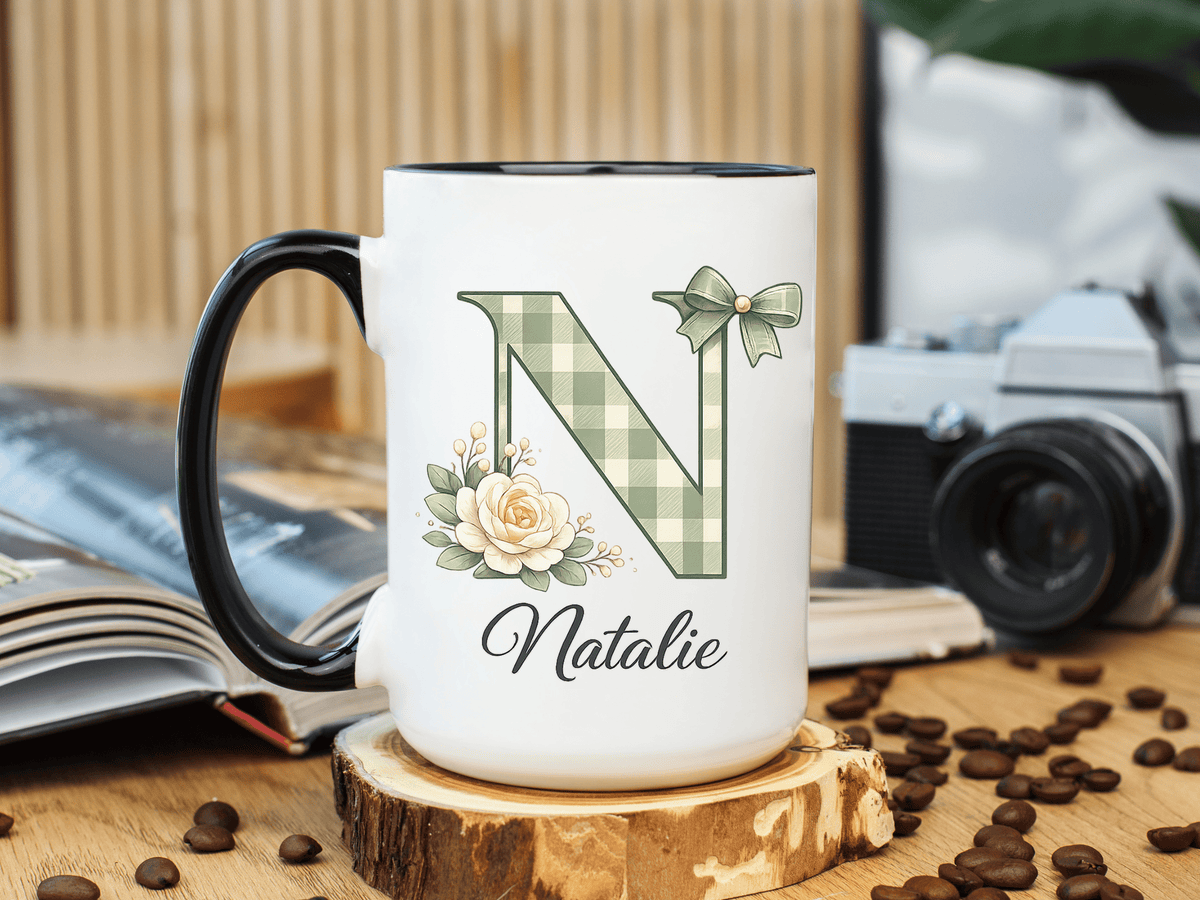 Personalized Monogram Mug with Custom Name, Floral Initial Coffee Mug for Women, Custom Letter Cup, Birthday Gift for Her, Bridesmaid Gift