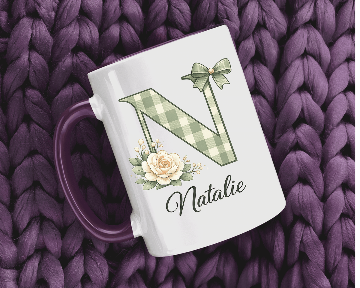 Personalized Monogram Mug with Custom Name, Floral Initial Coffee Mug for Women, Custom Letter Cup, Birthday Gift for Her, Bridesmaid Gift
