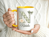 Personalized Monogram Mug with Custom Name, Floral Initial Coffee Mug for Women, Custom Letter Cup, Birthday Gift for Her, Bridesmaid Gift