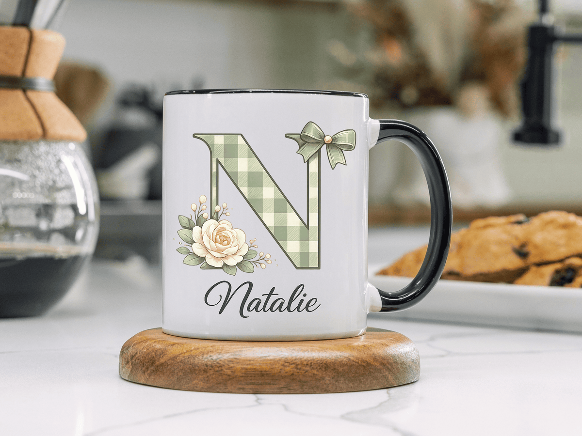 Personalized Monogram Mug with Custom Name, Floral Initial Coffee Mug for Women, Custom Letter Cup, Birthday Gift for Her, Bridesmaid Gift