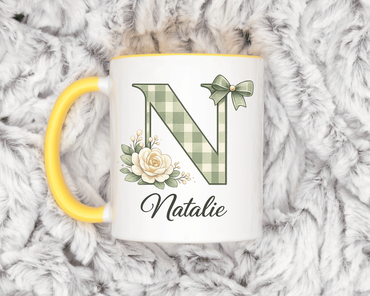 Personalized Monogram Mug with Custom Name, Floral Initial Coffee Mug for Women, Custom Letter Cup, Birthday Gift for Her, Bridesmaid Gift