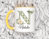 Personalized Monogram Mug with Custom Name, Floral Initial Coffee Mug for Women, Custom Letter Cup, Birthday Gift for Her, Bridesmaid Gift