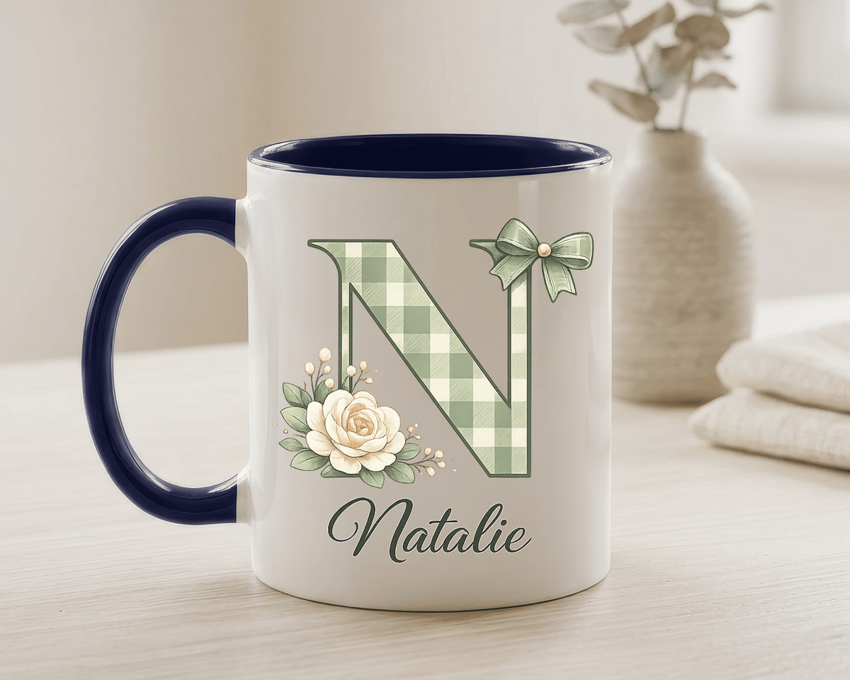 Personalized Monogram Mug with Custom Name, Floral Initial Coffee Mug for Women, Custom Letter Cup, Birthday Gift for Her, Bridesmaid Gift