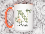Personalized Monogram Mug with Custom Name, Floral Initial Coffee Mug for Women, Custom Letter Cup, Birthday Gift for Her, Bridesmaid Gift