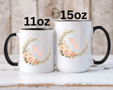 Personalized Floral Monogram Mug, Custom Initial Coffee Mug for Women, Botanical Letter Cup, Bridesmaid Gift, Birthday Gift for Her