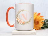 Personalized Floral Monogram Mug, Custom Initial Coffee Mug for Women, Botanical Letter Cup, Bridesmaid Gift, Birthday Gift for Her