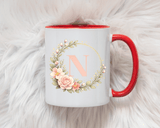 Personalized Floral Monogram Mug, Custom Initial Coffee Mug for Women, Botanical Letter Cup, Bridesmaid Gift, Birthday Gift for Her