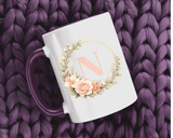 Personalized Floral Monogram Mug, Custom Initial Coffee Mug for Women, Botanical Letter Cup, Bridesmaid Gift, Birthday Gift for Her