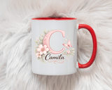 Personalized Initial Name Mug, Custom Floral Monogram Coffee Mug for Women, Butterfly Letter Cup, Birthday Gift for Her, Bridesmaid Mug