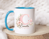 Personalized Initial Name Mug, Custom Floral Monogram Coffee Mug for Women, Butterfly Letter Cup, Birthday Gift for Her, Bridesmaid Mug