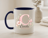 Personalized Initial Name Mug, Custom Floral Monogram Coffee Mug for Women, Butterfly Letter Cup, Birthday Gift for Her, Bridesmaid Mug