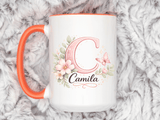 Personalized Initial Name Mug, Custom Floral Monogram Coffee Mug for Women, Butterfly Letter Cup, Birthday Gift for Her, Bridesmaid Mug