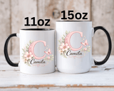 Personalized Initial Name Mug, Custom Floral Monogram Coffee Mug for Women, Butterfly Letter Cup, Birthday Gift for Her, Bridesmaid Mug