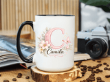 Personalized Initial Name Mug, Custom Floral Monogram Coffee Mug for Women, Butterfly Letter Cup, Birthday Gift for Her, Bridesmaid Mug