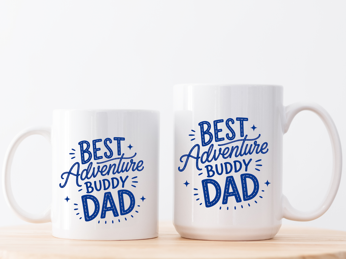 Best Adventure Buddy Dad Coffee Mug, Father's Day Gift from Kids, Travel and Hiking Outdoor Papa Ceramic Tea Cup with Black Handle