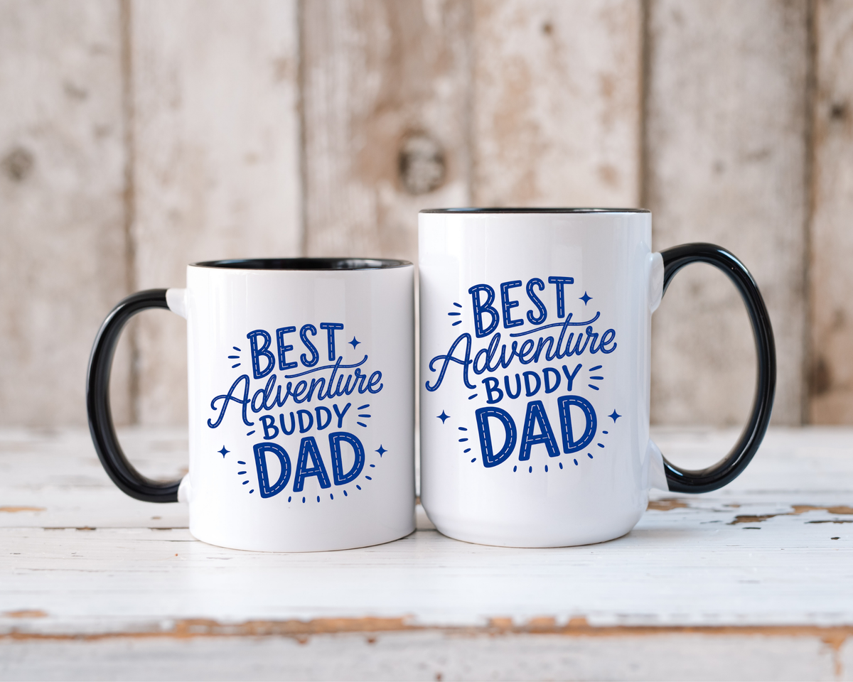 Best Adventure Buddy Dad Coffee Mug, Father's Day Gift from Kids, Travel and Hiking Outdoor Papa Ceramic Tea Cup with Black Handle