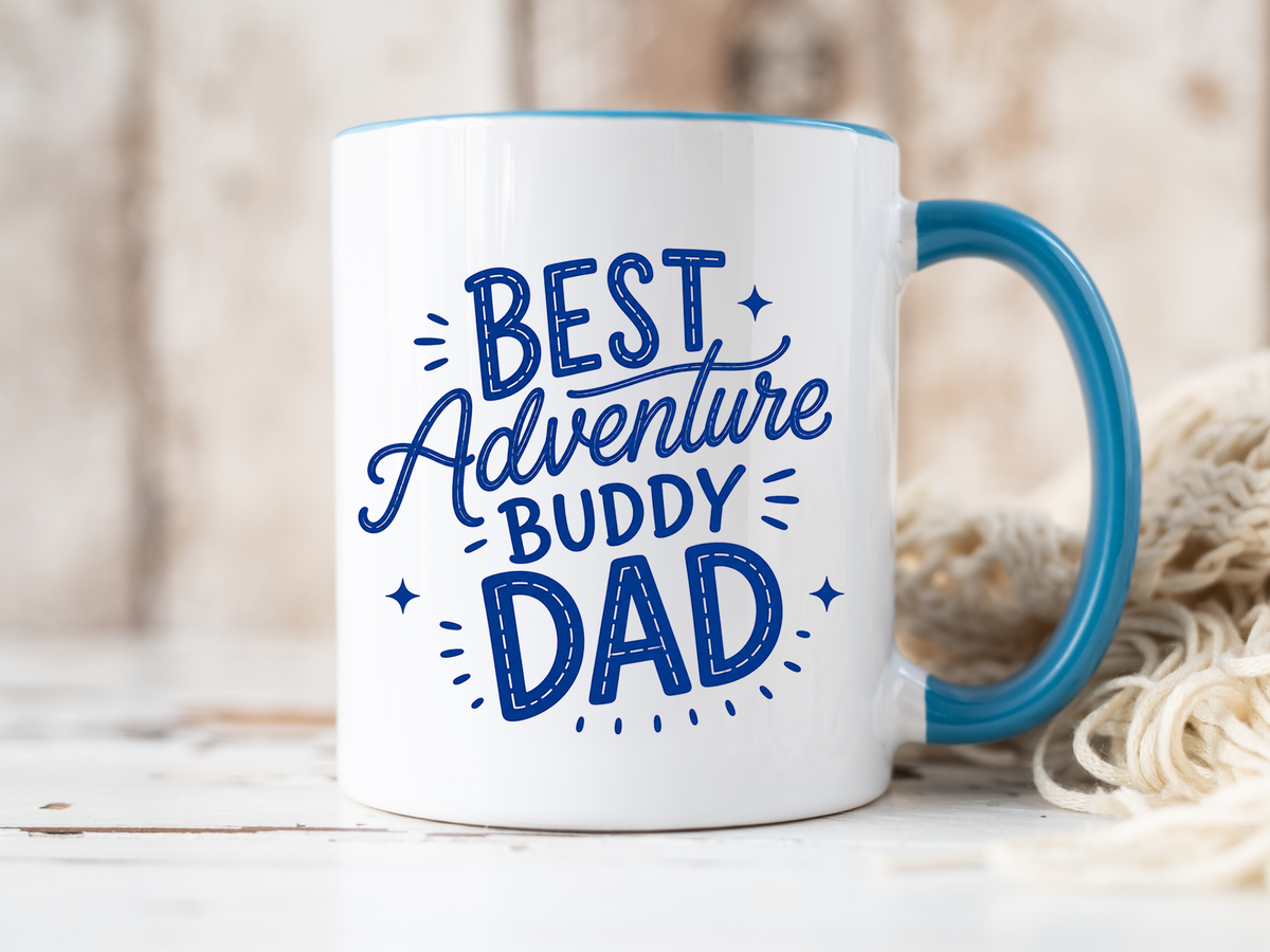 Best Adventure Buddy Dad Coffee Mug, Father's Day Gift from Kids, Travel and Hiking Outdoor Papa Ceramic Tea Cup with Black Handle