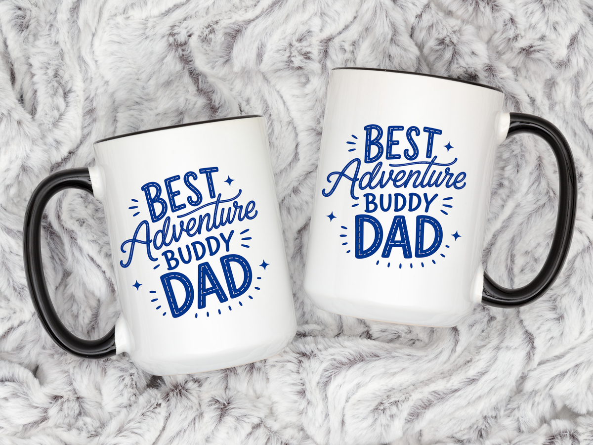 Best Adventure Buddy Dad Coffee Mug, Father's Day Gift from Kids, Travel and Hiking Outdoor Papa Ceramic Tea Cup with Black Handle