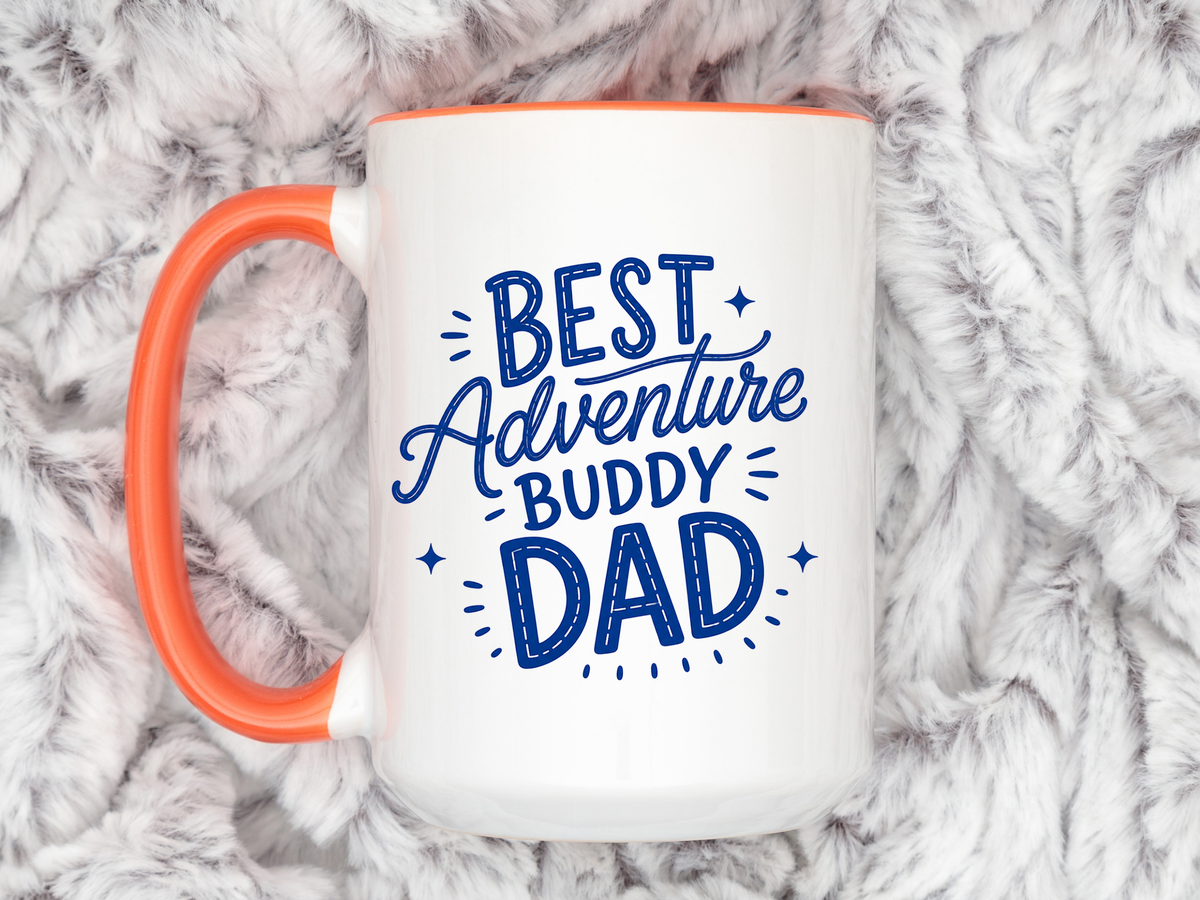 Best Adventure Buddy Dad Coffee Mug, Father's Day Gift from Kids, Travel and Hiking Outdoor Papa Ceramic Tea Cup with Black Handle