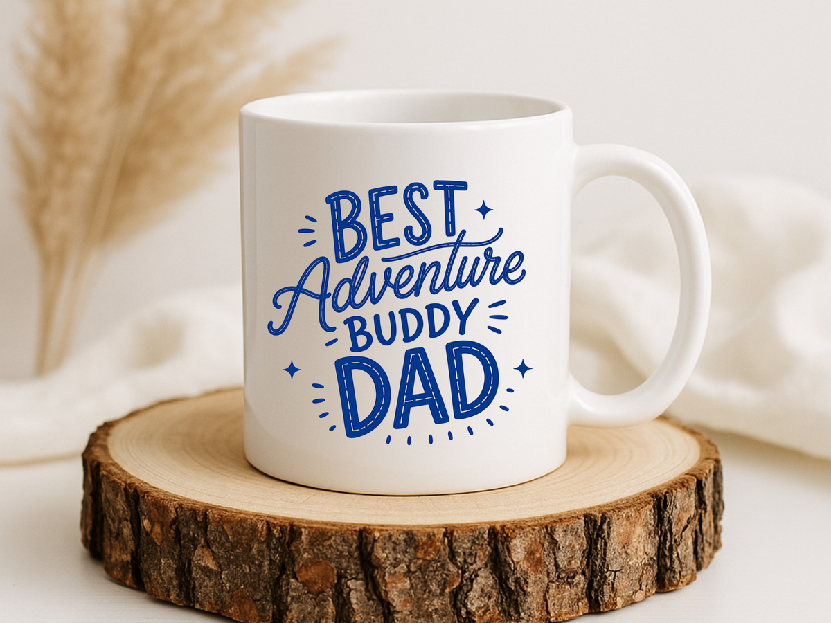 Best Adventure Buddy Dad Coffee Mug, Father's Day Gift from Kids, Travel and Hiking Outdoor Papa Ceramic Tea Cup with Black Handle