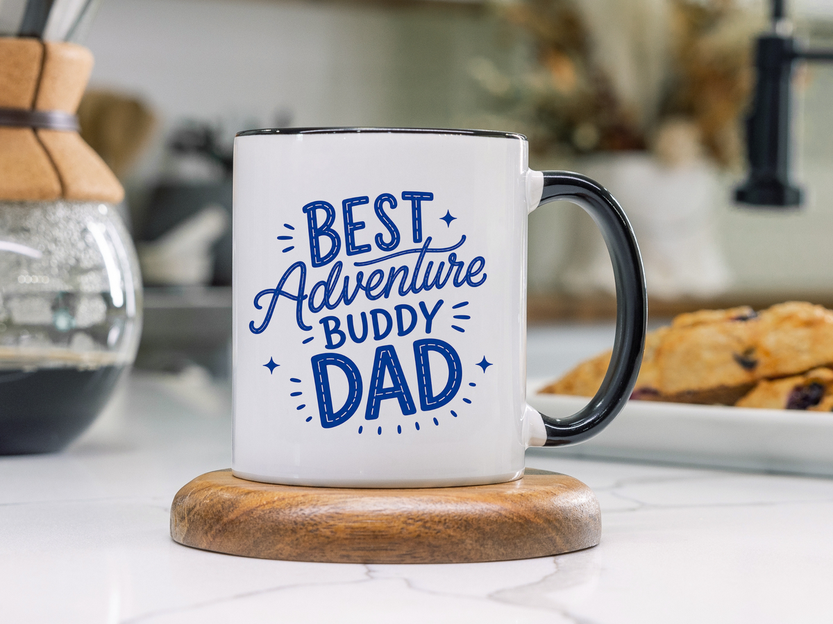 Best Adventure Buddy Dad Coffee Mug, Father's Day Gift from Kids, Travel and Hiking Outdoor Papa Ceramic Tea Cup with Black Handle