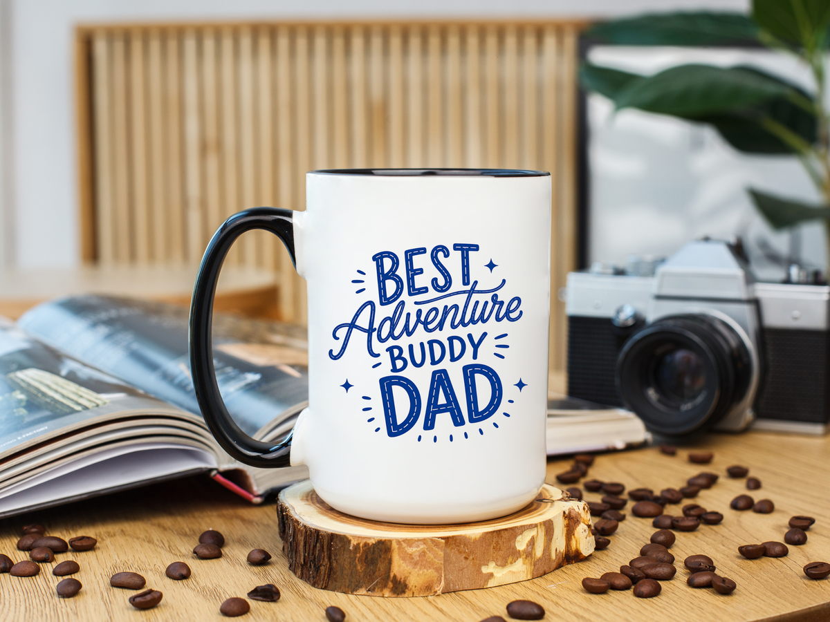 Best Adventure Buddy Dad Coffee Mug, Father's Day Gift from Kids, Travel and Hiking Outdoor Papa Ceramic Tea Cup with Black Handle