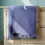 Bear Family Woven Blanket, Woodland Nursery Throw Blanket, Moonlit Forest Bear Decor, Nature Lover Gift, Rustic Cabin Blanket