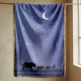 Bear Family Woven Blanket, Woodland Nursery Throw Blanket, Moonlit Forest Bear Decor, Nature Lover Gift, Rustic Cabin Blanket