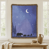 Bear Family Woven Blanket, Woodland Nursery Throw Blanket, Moonlit Forest Bear Decor, Nature Lover Gift, Rustic Cabin Blanket