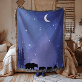 Bear Family Woven Blanket, Woodland Nursery Throw Blanket, Moonlit Forest Bear Decor, Nature Lover Gift, Rustic Cabin Blanket