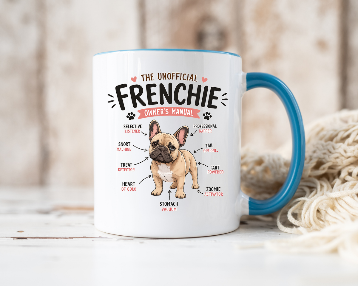 Anatomy of a Frenchie Coffee Mug, Funny French Bulldog Lover Gift, Cute Dog Mom Dad Anatomy Ceramic Tea Cup with Black Handle