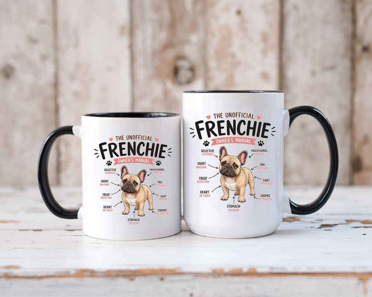 Anatomy of a Frenchie Coffee Mug, Funny French Bulldog Lover Gift, Cute Dog Mom Dad Anatomy Ceramic Tea Cup with Black Handle