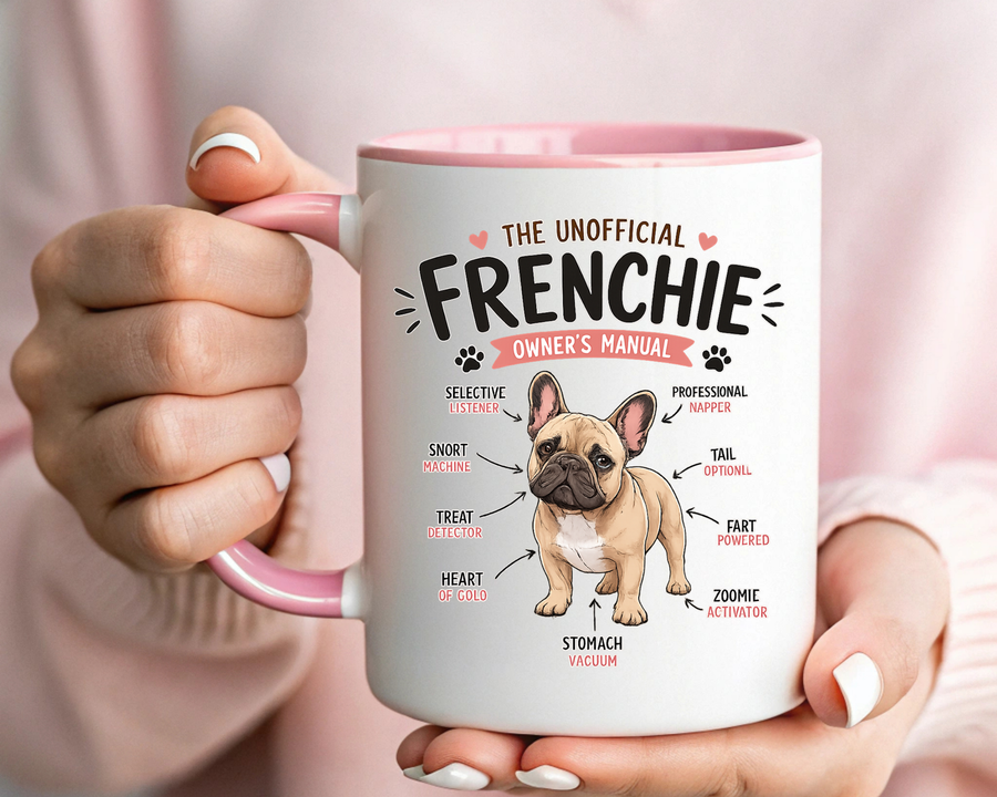 Anatomy of a Frenchie Coffee Mug, Funny French Bulldog Lover Gift, Cute Dog Mom Dad Anatomy Ceramic Tea Cup with Black Handle