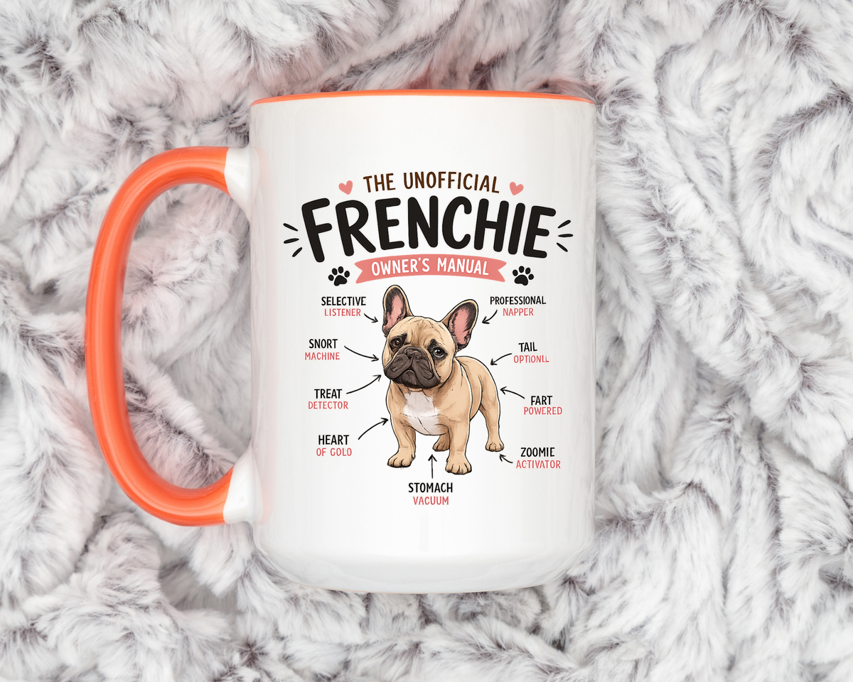 Anatomy of a Frenchie Coffee Mug, Funny French Bulldog Lover Gift, Cute Dog Mom Dad Anatomy Ceramic Tea Cup with Black Handle