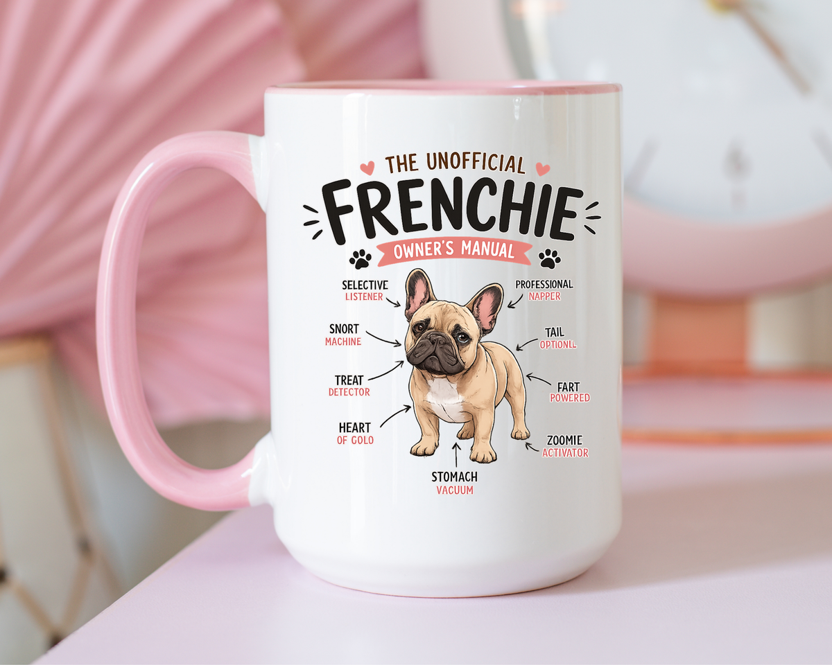 Anatomy of a Frenchie Coffee Mug, Funny French Bulldog Lover Gift, Cute Dog Mom Dad Anatomy Ceramic Tea Cup with Black Handle
