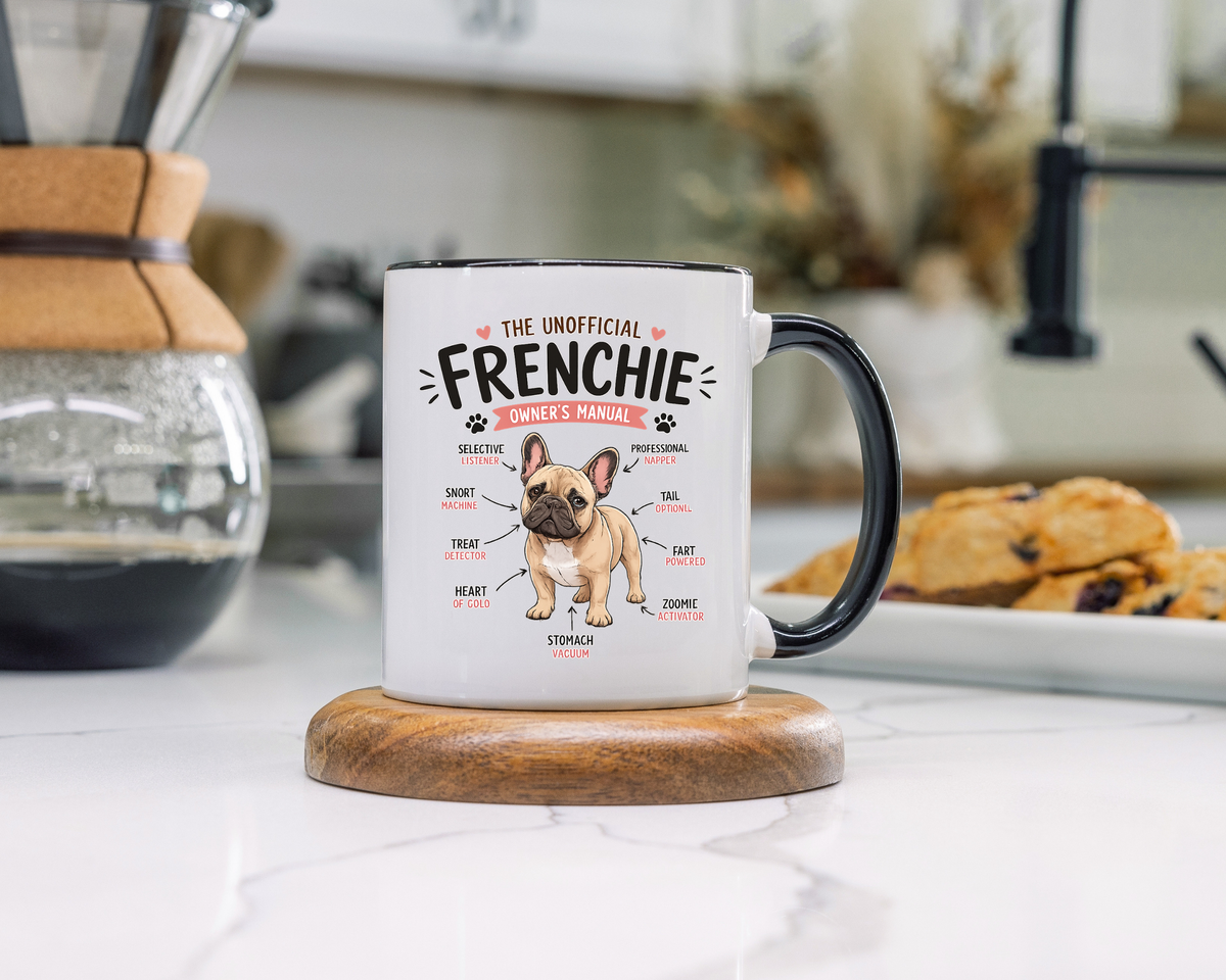Anatomy of a Frenchie Coffee Mug, Funny French Bulldog Lover Gift, Cute Dog Mom Dad Anatomy Ceramic Tea Cup with Black Handle