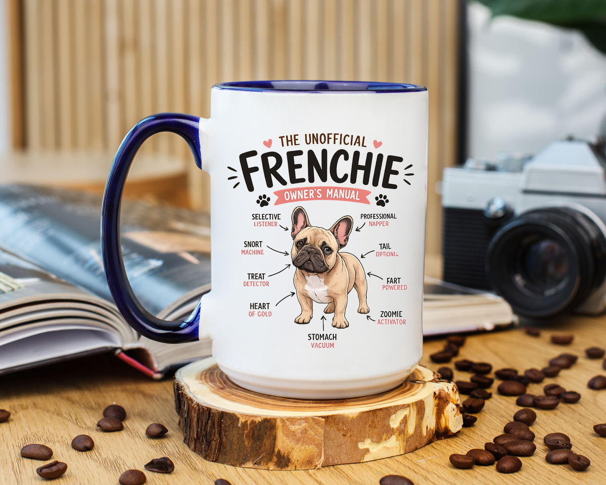 Anatomy of a Frenchie Coffee Mug, Funny French Bulldog Lover Gift, Cute Dog Mom Dad Anatomy Ceramic Tea Cup with Black Handle