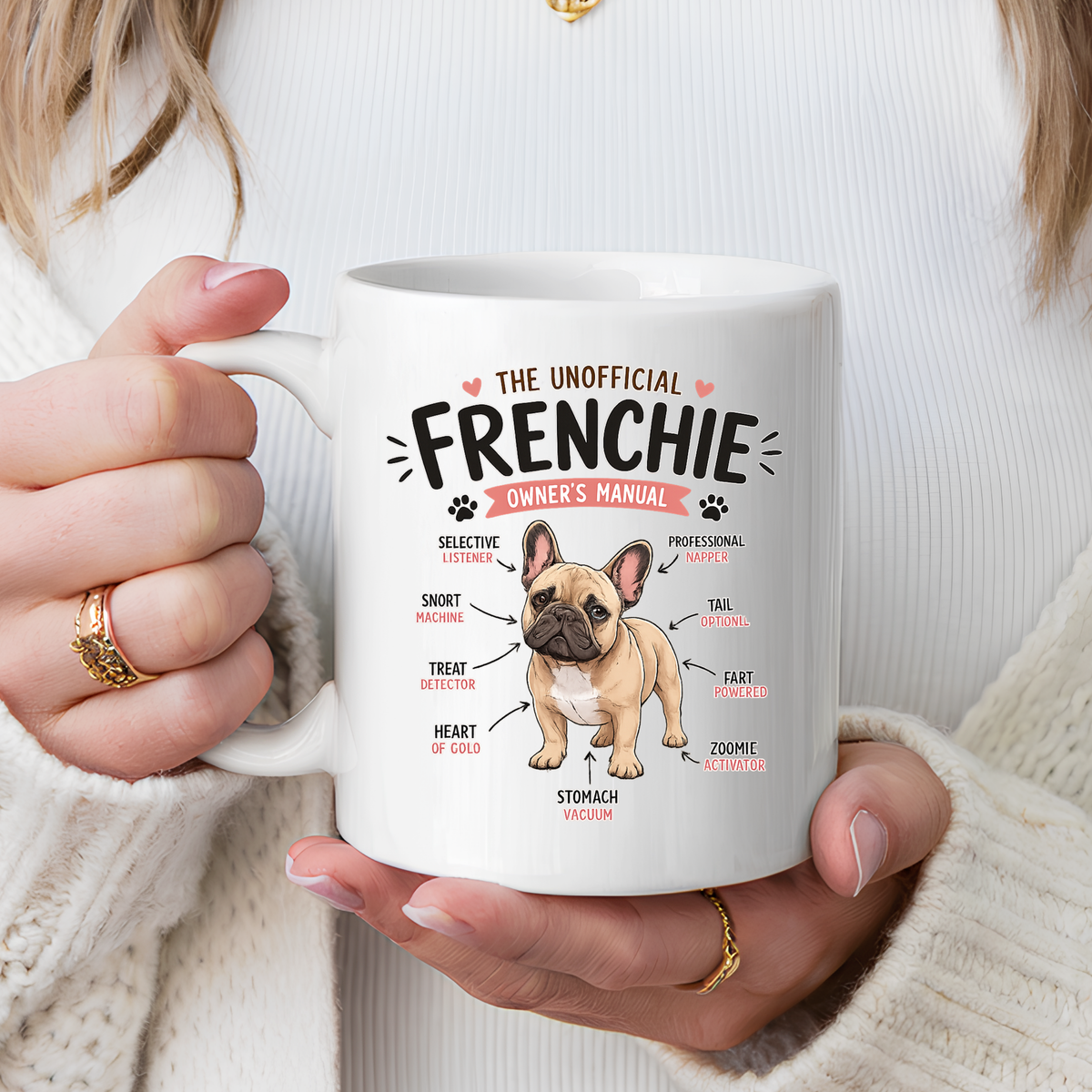 Anatomy of a Frenchie Coffee Mug, Funny French Bulldog Lover Gift, Cute Dog Mom Dad Anatomy Ceramic Tea Cup with Black Handle