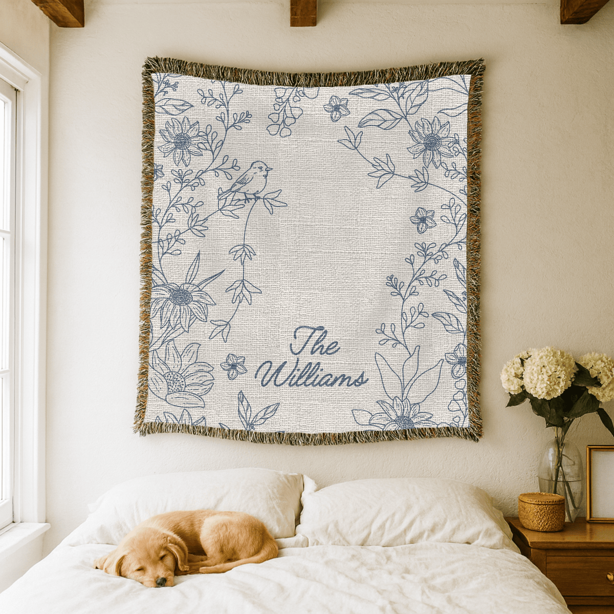 Personalized Family Name Woven Blanket, Custom Floral Throw Blanket, Botanical Home Decor Gift, Wedding Gift for Couple, Housewarming Keepsake