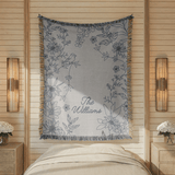 Personalized Family Name Woven Blanket, Custom Floral Throw Blanket, Botanical Home Decor Gift, Wedding Gift for Couple, Housewarming Keepsake