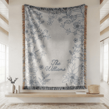 Personalized Family Name Woven Blanket, Custom Floral Throw Blanket, Botanical Home Decor Gift, Wedding Gift for Couple, Housewarming Keepsake