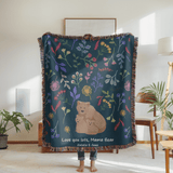 Personalized Mama Bear Woven Blanket, Custom Mother Daughter Throw Blanket, Bear Family Gift for Mom, Floral Wildlife Blanket, Mother's Day Gift