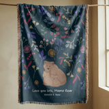 Personalized Mama Bear Woven Blanket, Custom Mother Daughter Throw Blanket, Bear Family Gift for Mom, Floral Wildlife Blanket, Mother's Day Gift