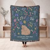 Personalized Mama Bear Woven Blanket, Custom Mother Daughter Throw Blanket, Bear Family Gift for Mom, Floral Wildlife Blanket, Mother's Day Gift